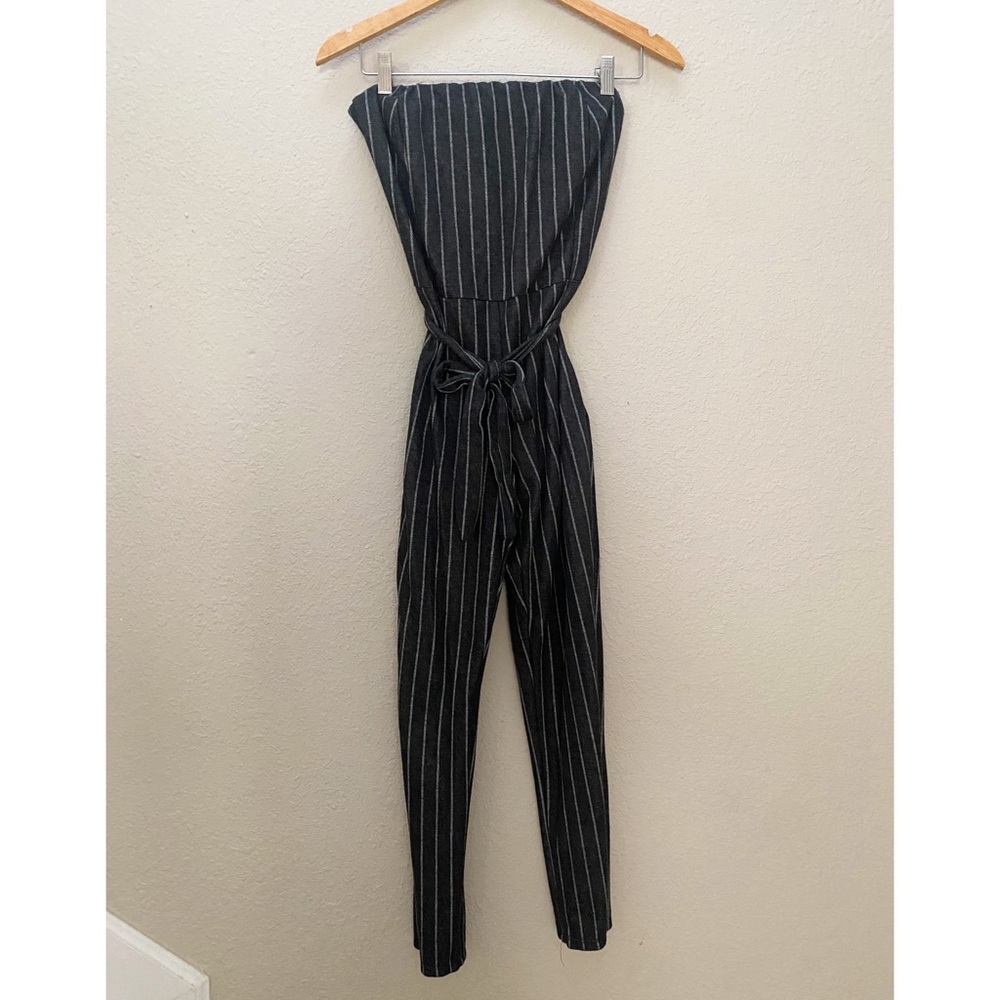 Dark gray & white stripped romper
